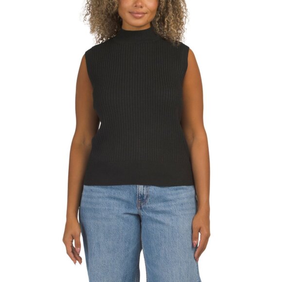 GEMMA+ JANE Black Mock Neck Ribbed Sweater Top - Picture 1 of 2